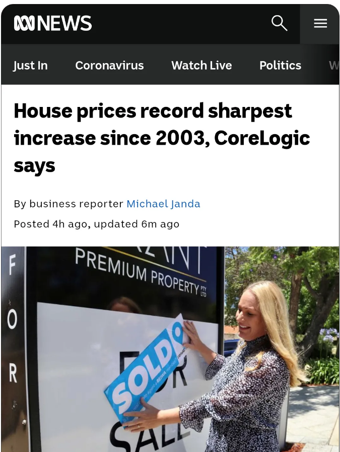 CoreLogic表示：房价录得2003年以来大月增幅！