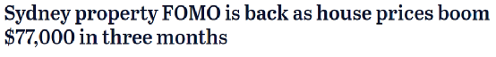 悉尼房价暴涨，3个月涨了近8万澳元！