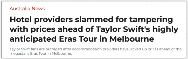 【澳洲·新闻】泰勒·斯威夫特演唱会引发墨尔本住宿价格飙升300%