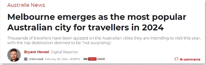 【澳洲·新闻】墨尔本成为2024年澳洲首要热门旅游目的地