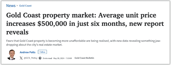 【澳洲·新闻】黄金海岸公寓六个月内暴涨60万澳元，房地产市场可负担能力引发担忧