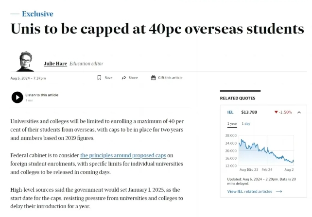 澳洲留学新规来袭！2025年起入学人数限制不超过40%？