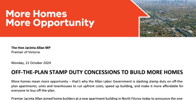 【澳洲·新闻】重磅：维州政府削减期房印花税力度空前，政府助推新房建设